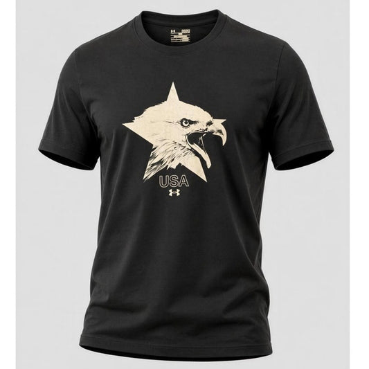 Under Armour UA Freedom T-Shirt Mens Medium Black USA Eagle Graphic HeatGear