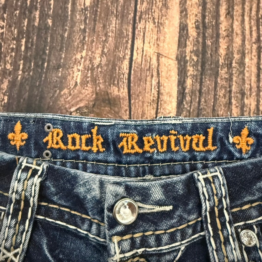 Rock Revival Jillian Women's Capri Jeans Blue Medium Wash Embroidered Size 27