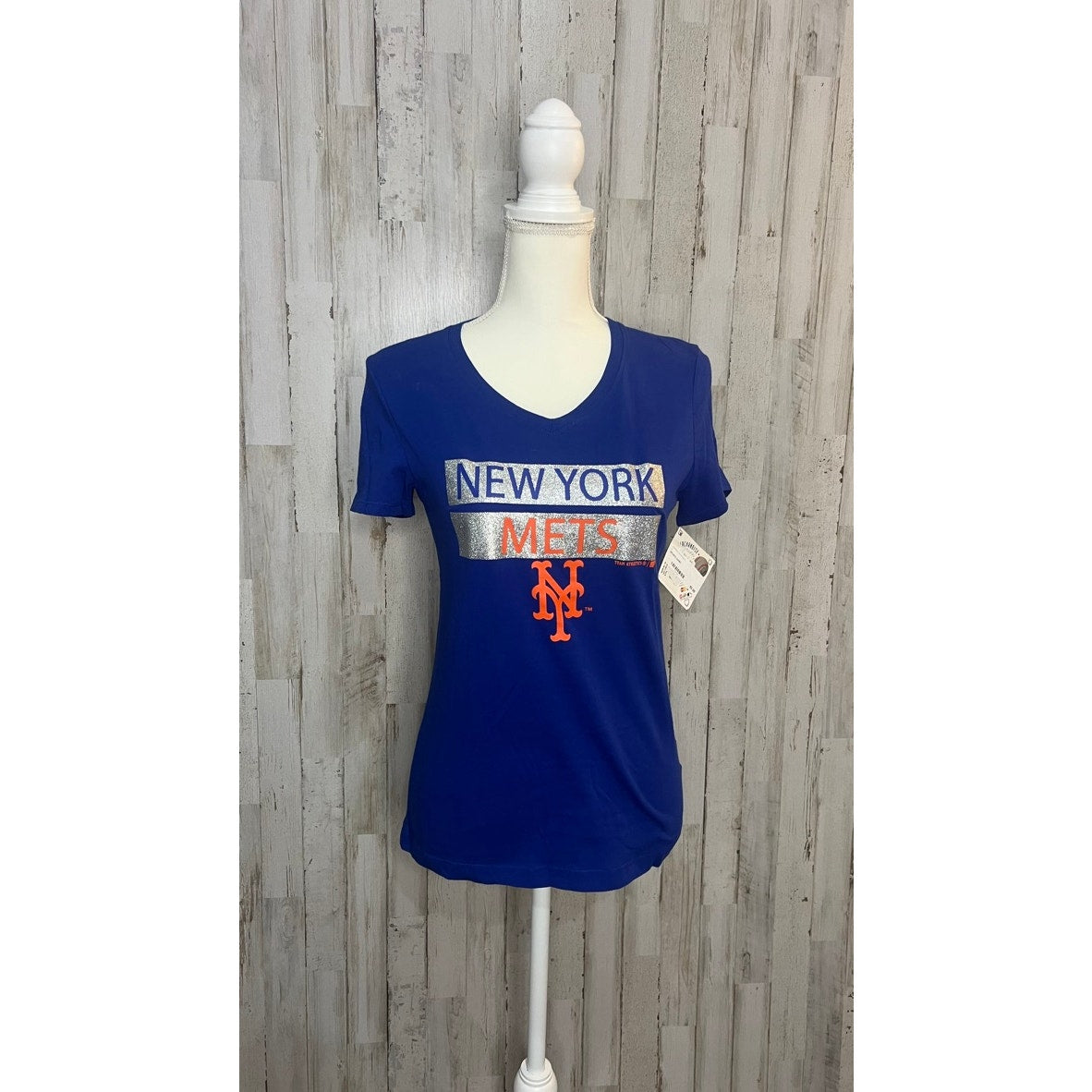 NWT New York Mets Girls XL Blue V-Neck T-Shirt Official MLB Merchandise