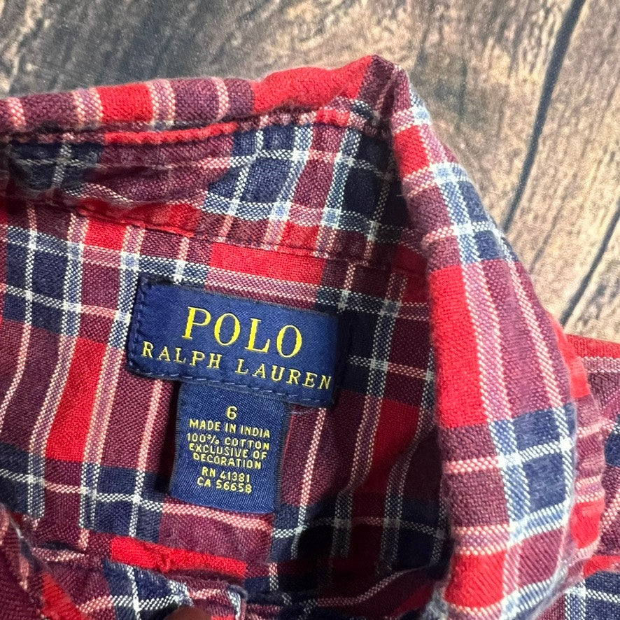 Polo Ralph Lauren Kids Plaid Red Long Sleeve Button-Up Shirt Size 6