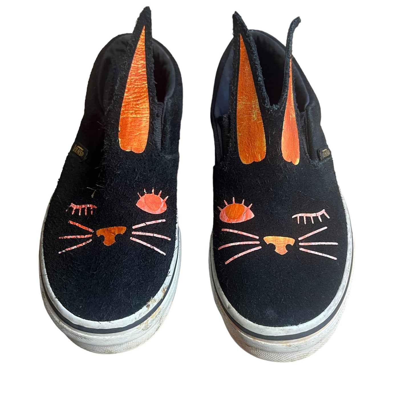 Vans Classic Slip-on Kids Black Cat/Gold Bunny Design Sneakers Size 1.0