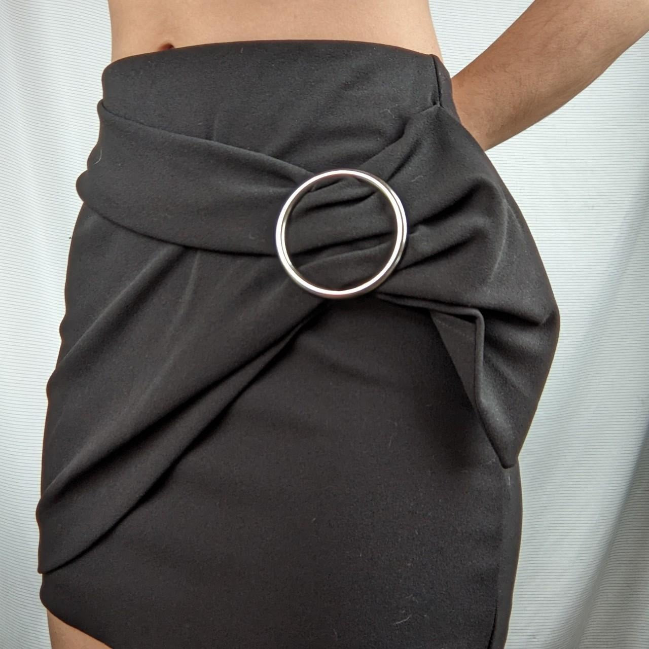 Express Women's Black Draped Mini Skirt O-Ring Buckle Detail Size Small