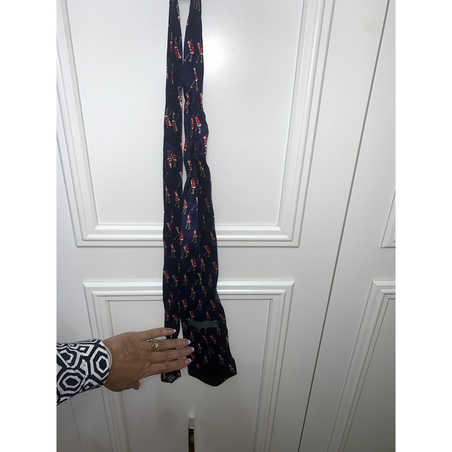 Jingle Bells Silk Christmas Necktie Golfing Santa Design Blue Men's Tie