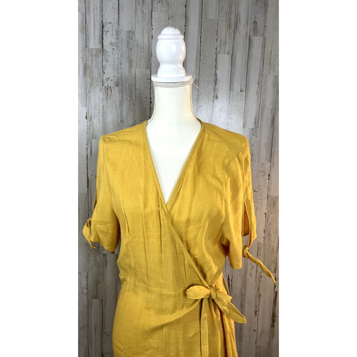 NWT Lulus My Philosophy Golden Yellow Wrap Dress XL Short Sleeve Summer V-Neck