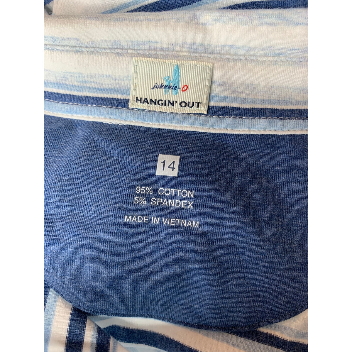 NWT Johnnie-O Hangin' Out Polo Shirt Women's Size 14 Blue & White Striped Golf
