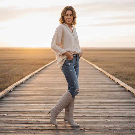 Marc Fisher Women's Taupe Knee High Western Boots Size 7