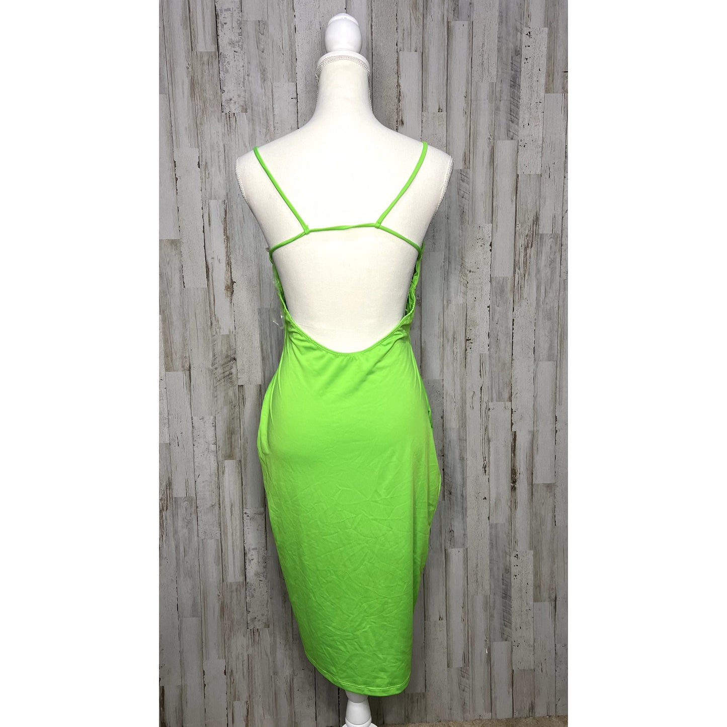 Fashion Nova Women's Large Neon Green Bodycon Sleeveless Backless Midi Dress