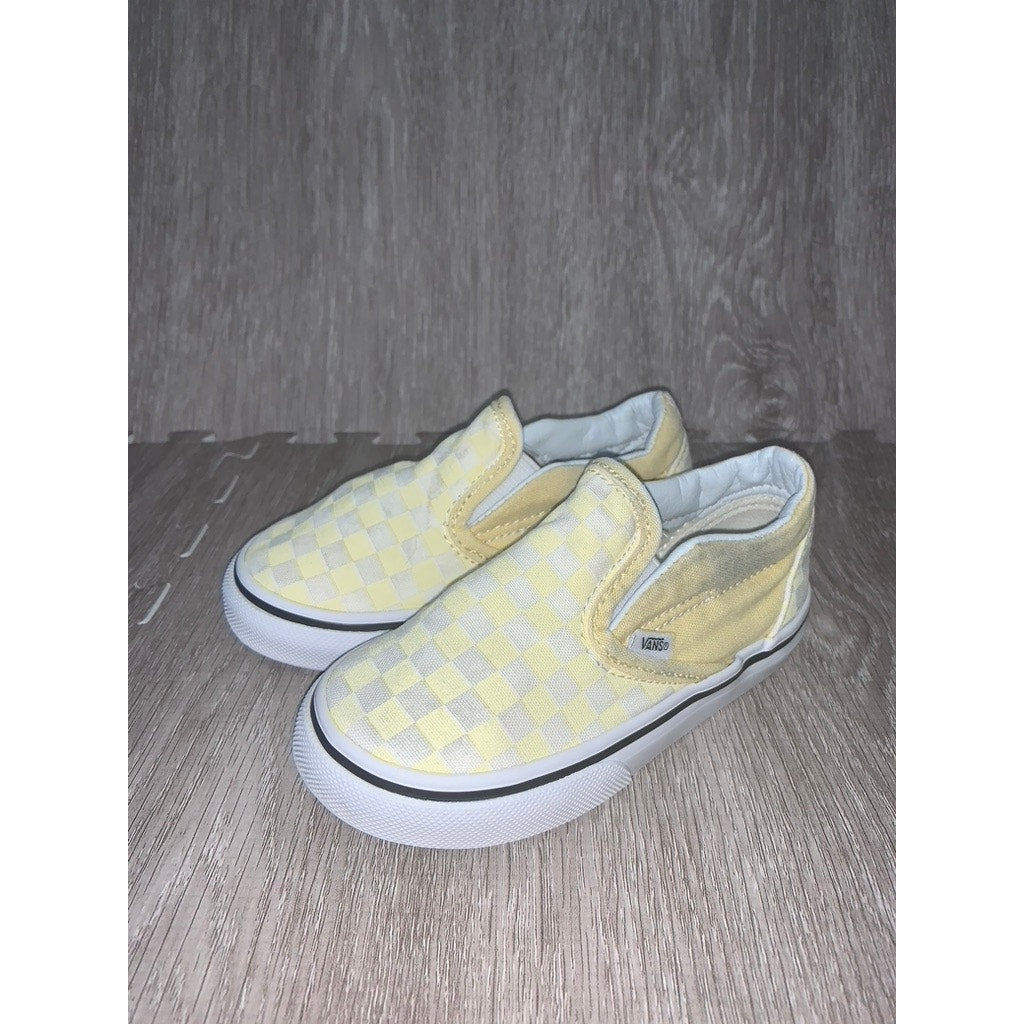 Vans Off The Wall Checkered Slip-On Shoes Yellow/White Toddler 8.0