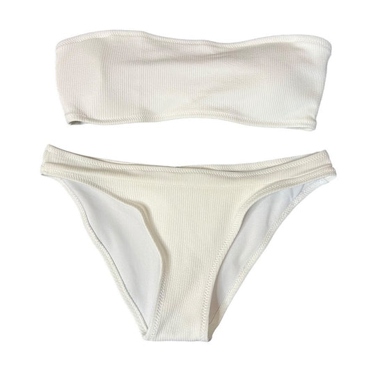 Zaful Swim White Bandeau Bikini Set Women’s Size 4 Ribbed Texture Classic Cut