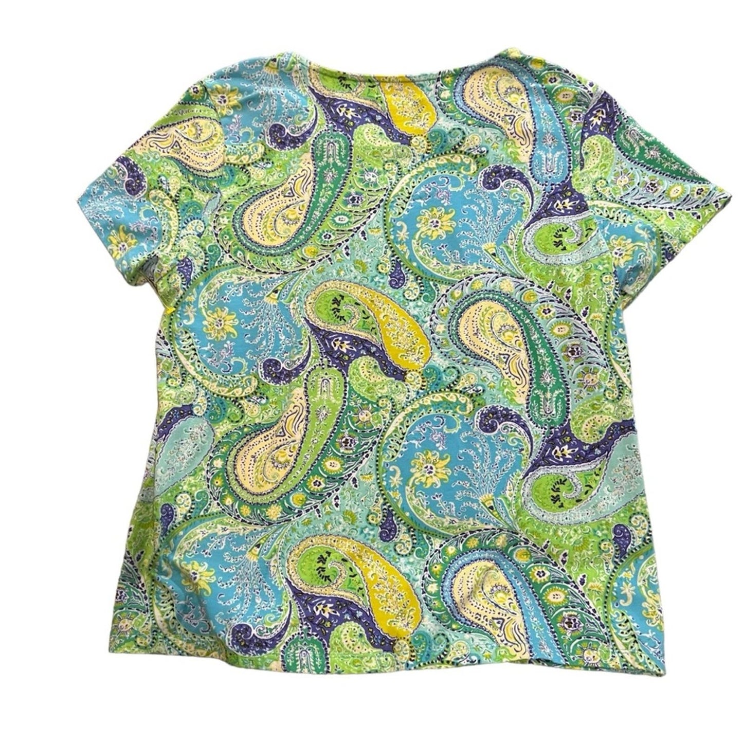 Caribbean Joe Women's Blue & Green Tropical Paisley Short Sleeve Top Size XL