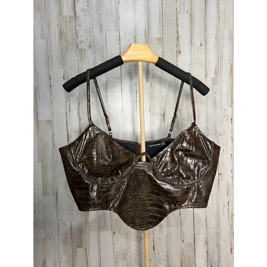 NWT PrettyLittleThing Women's Brown Strappy Corset Blouse Size 12 Party