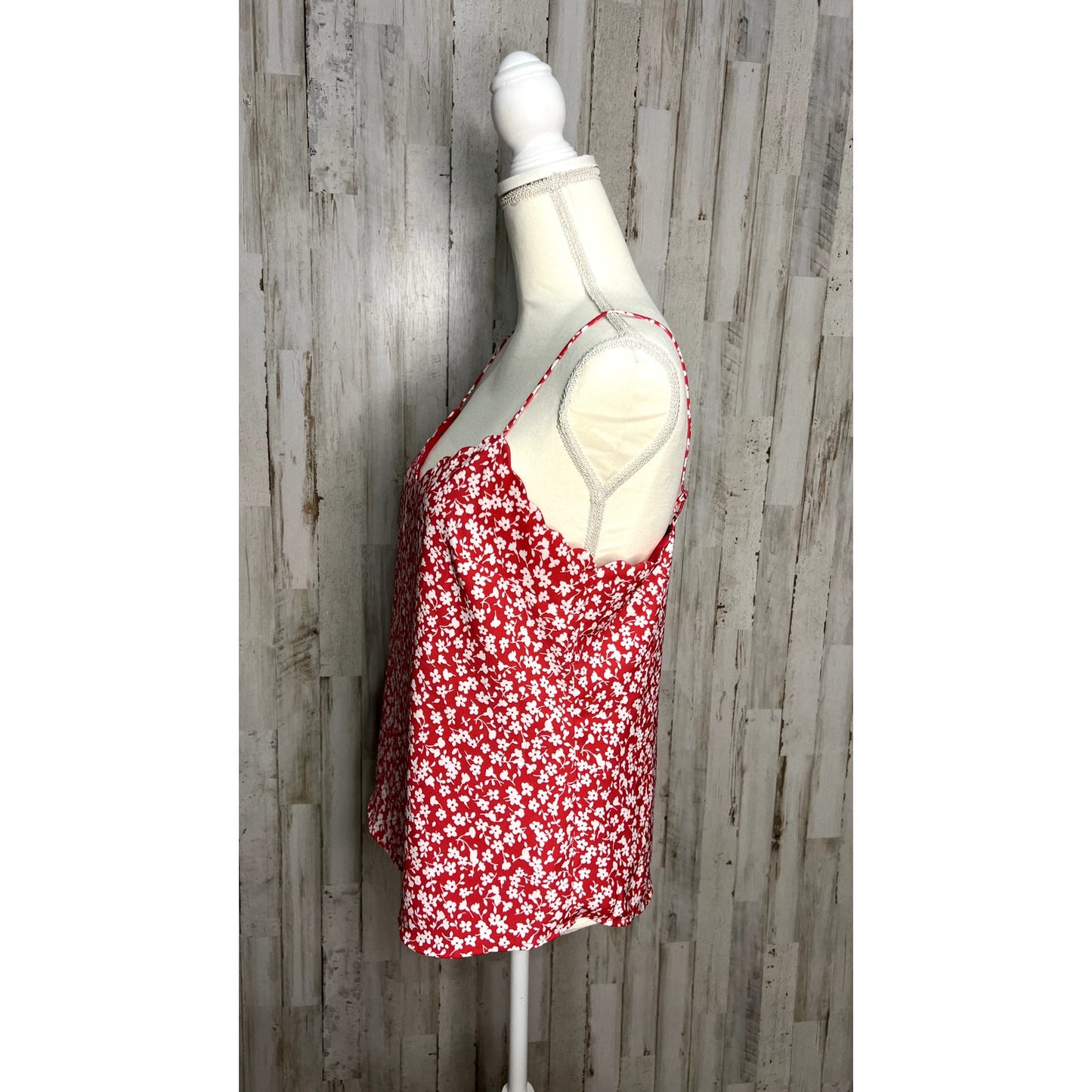 J. Crew Women's Size 4 Red Floral Scalloped Cami Top Adjustable Straps