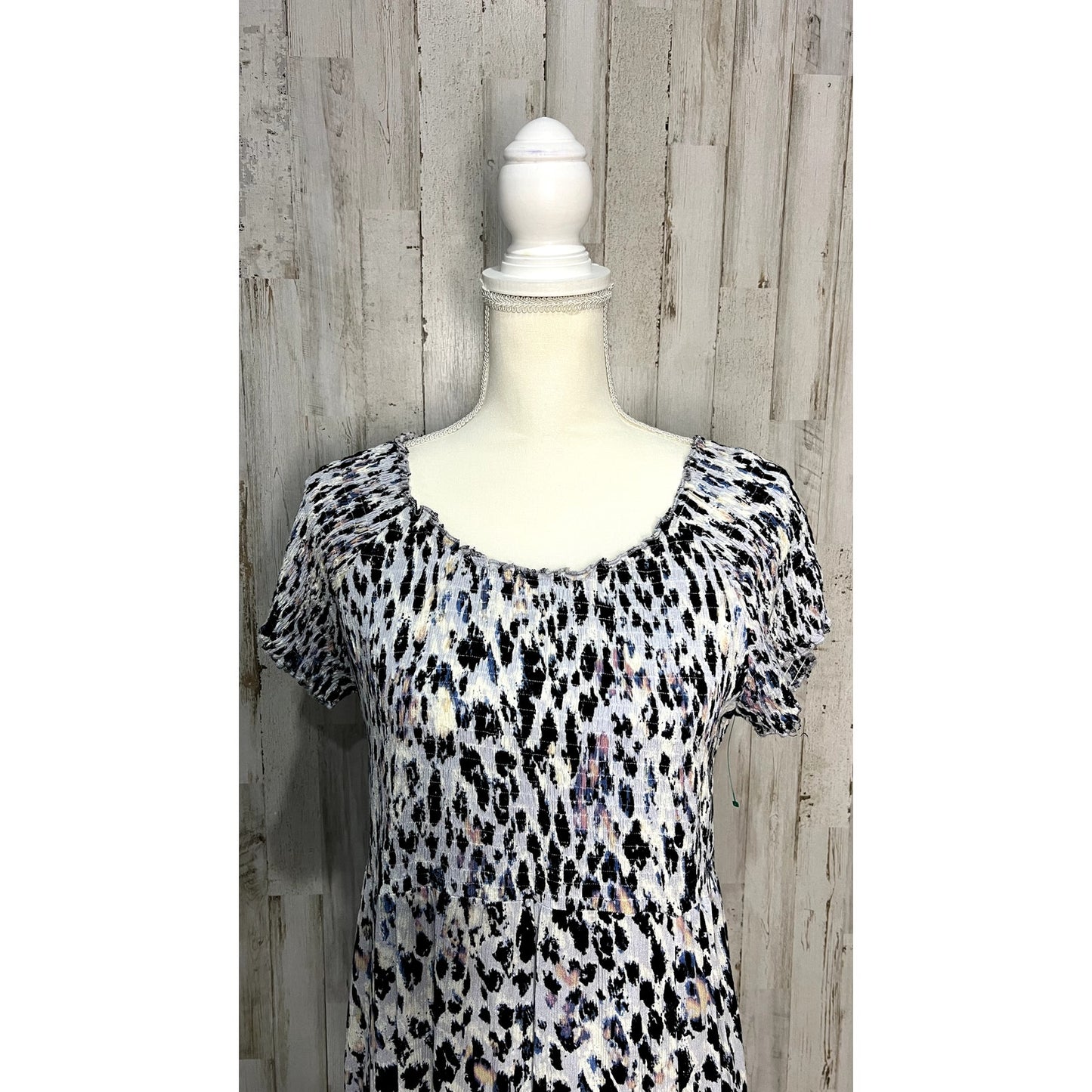 Soft Surroundings Women's Large Multicolor Short Sleeve Leopard Print Maxi Dress