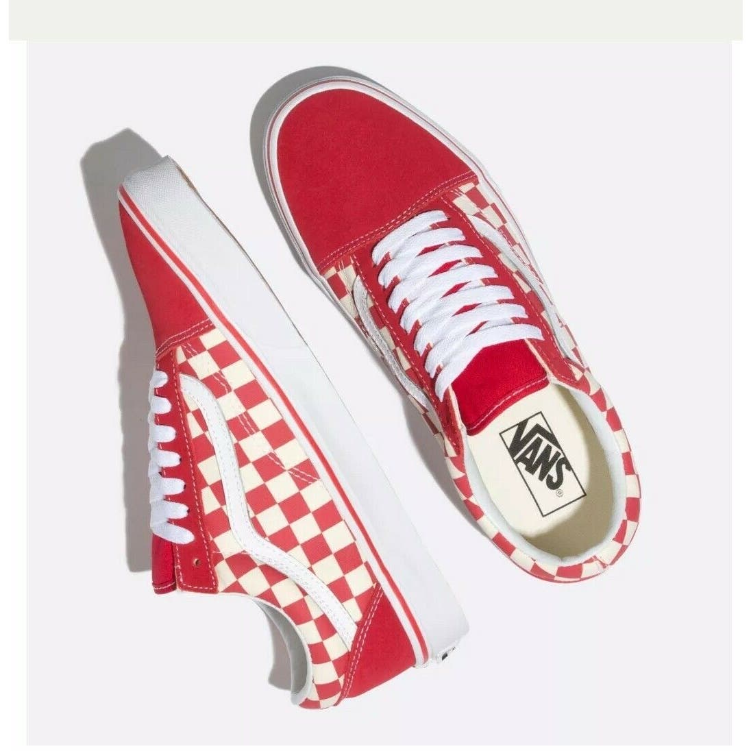 VANS Old Skool Primary Red/White Checkerboard Unisex Sneakers M6.0/W7.5