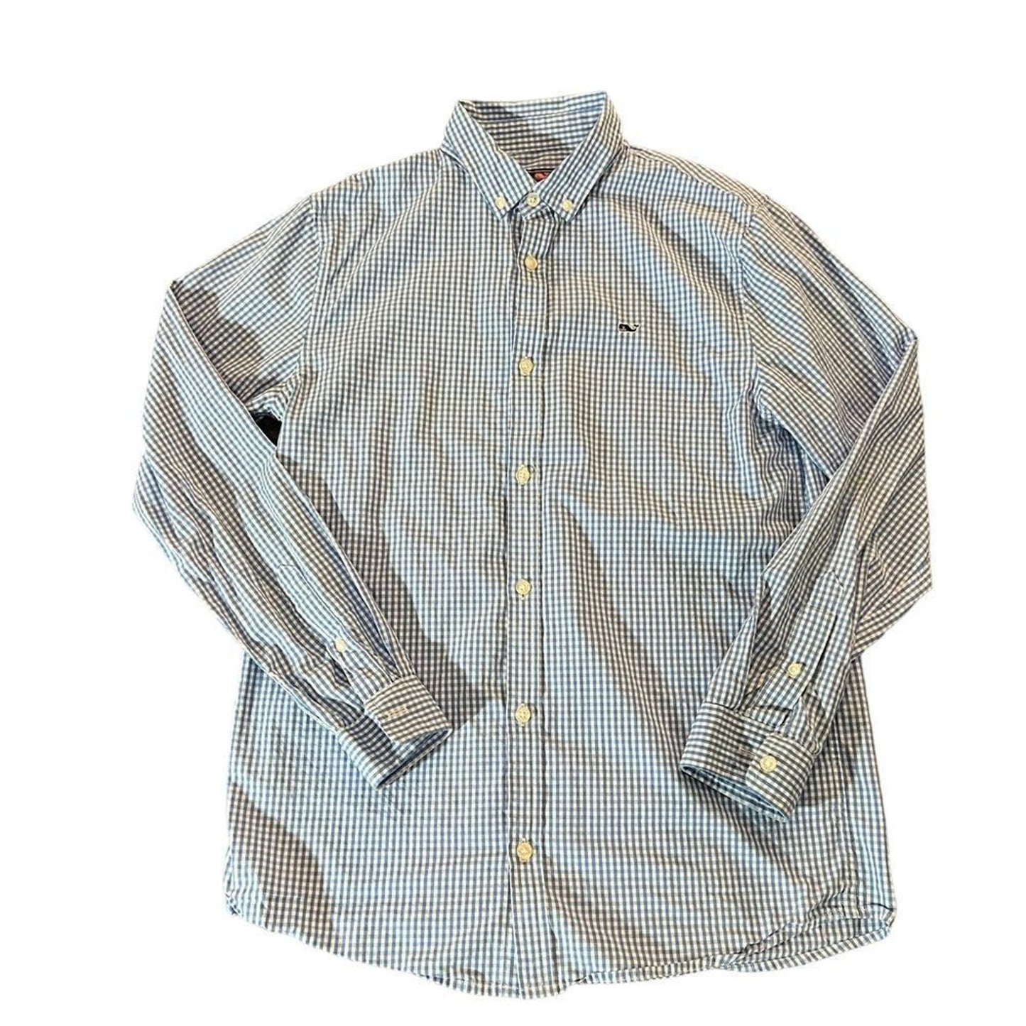 Vineyard Vines Whale Shirt Kids XL Blue Gingham Check Button-Down Long