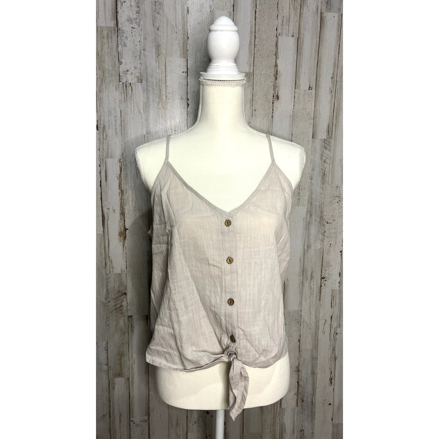 One Clothing Women's Gray Button-Down Strappy Tank Top Size Large Summer Casual