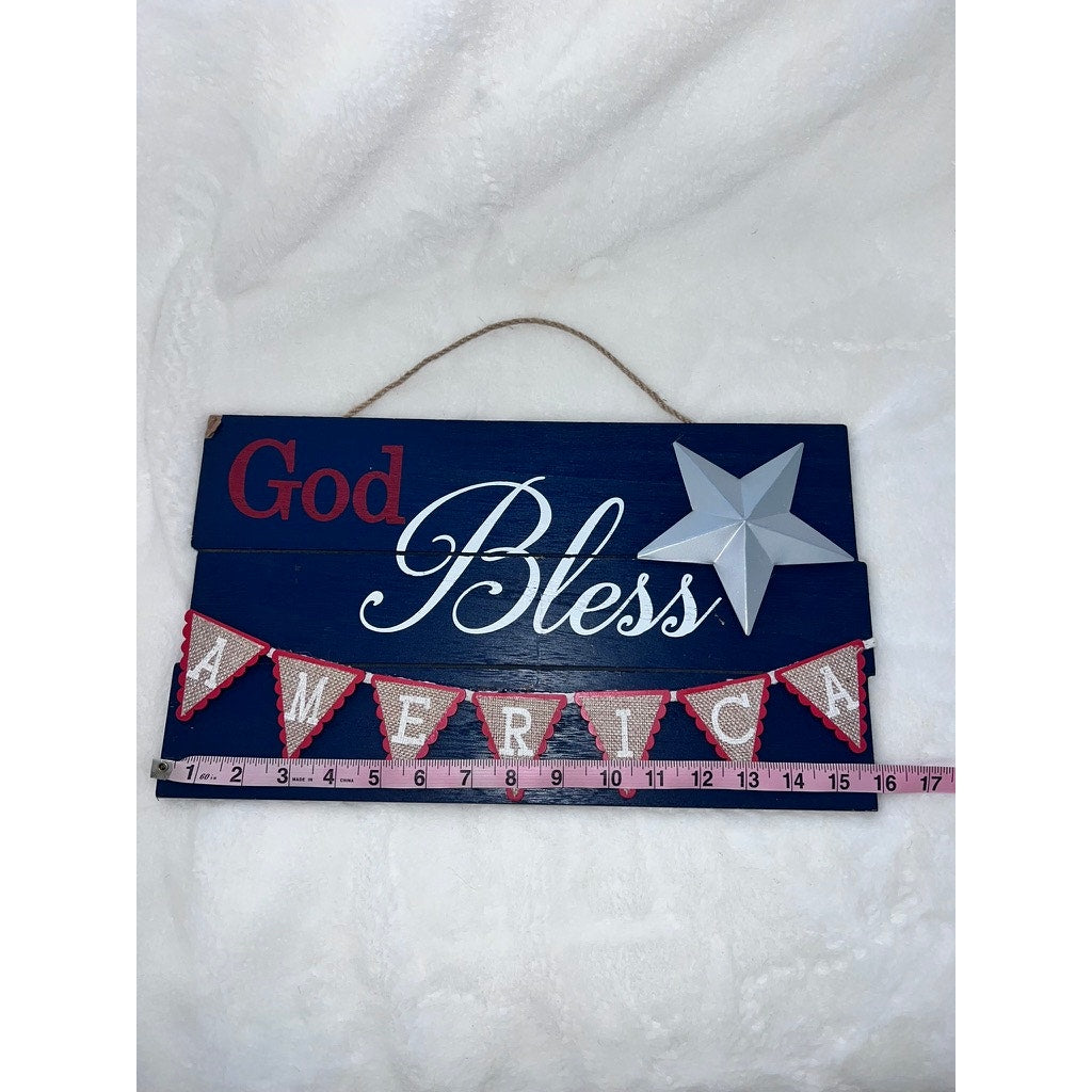 Patriotic Stars & Stripes Hanging Wall Sign Multicolor