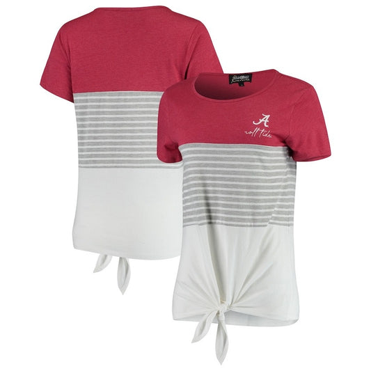 Alabama Crimson Tide Women's Striped Knotted T-Shirt Size Medium Multicolor