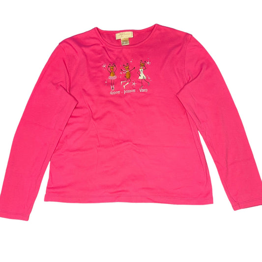 M&C Sportswear Women's Medium Pink Christmas Holiday Reindeer Long Sleeve Shirt