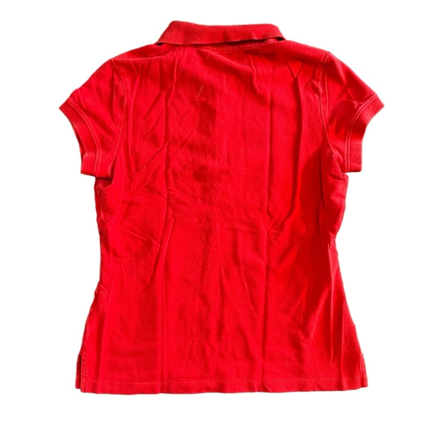 Tommy Hilfiger Polo Shirt Womens Medium Red Short Sleeve Embroidered Flag Logo