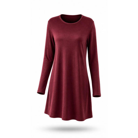 Eileen Fisher Sweater Dress Womens Medium Burgundy Scoop Neck Long Sleeve Knee