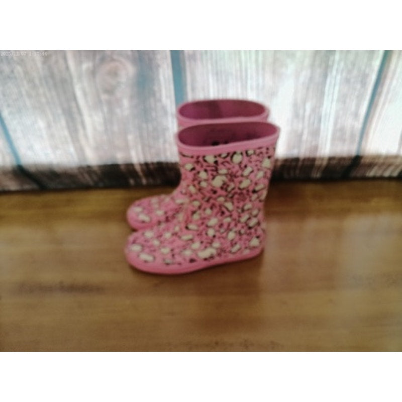 Hunter Girls Pink Leopard Print Pull-On Rain Boots Size 7