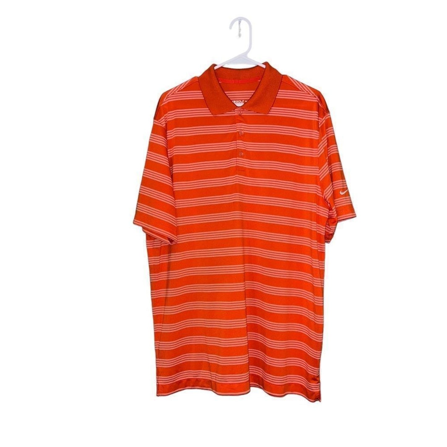 Nike Golf Polo Shirt Mens XL Orange Striped Short Sleeve Dri-FIT Tour