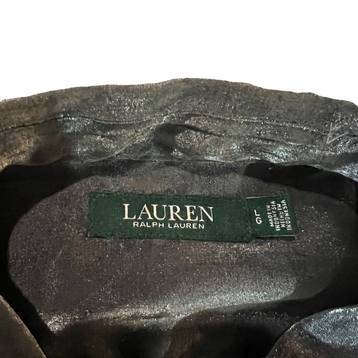 Lauren Ralph Lauren Women's Gunmetal Metallic Button Down Dress Shirt Size Large