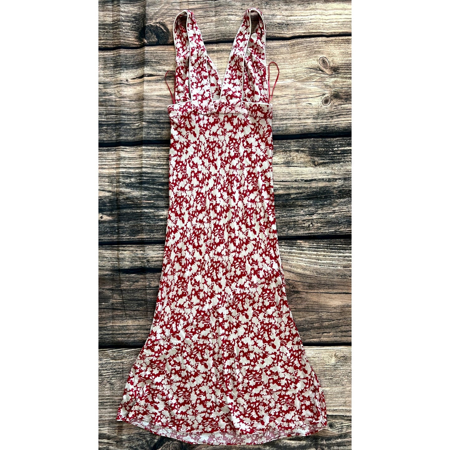 Free People Women's Oh La La Floral V-Neck Midi Dress Red Size 10