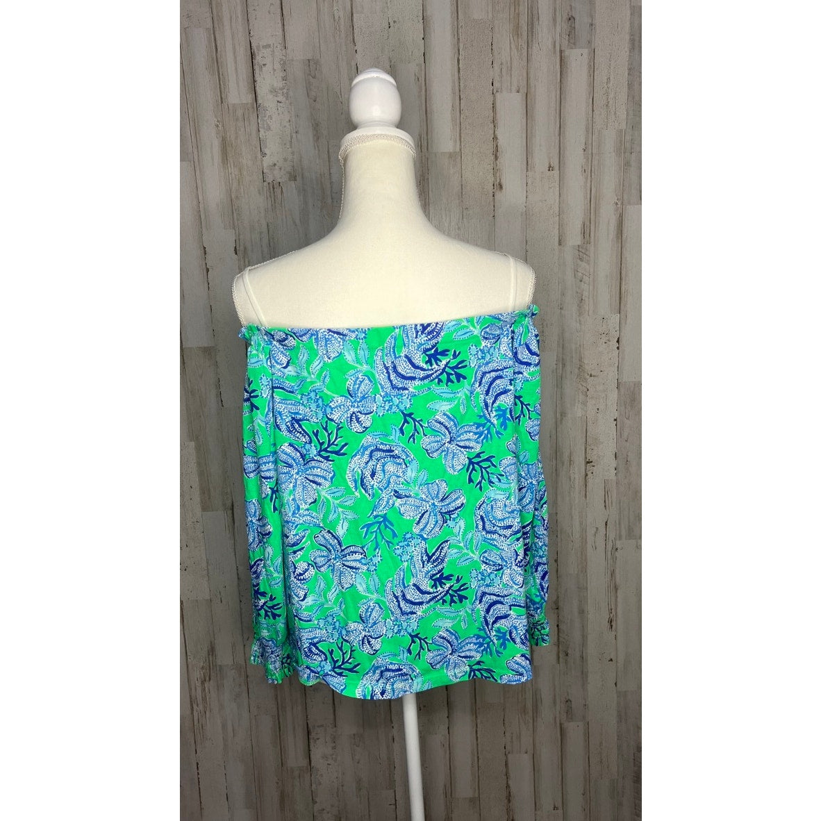 Lilly Pulitzer Women's Large Green Off Shoulder Geometric Blouse Casual