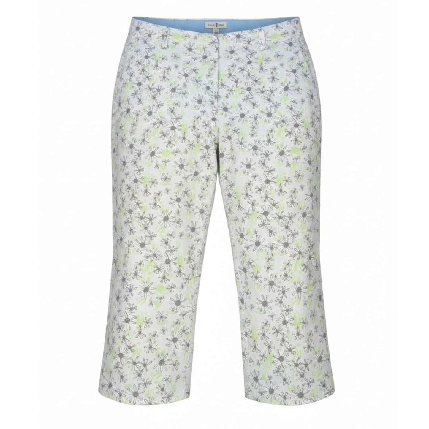 Duck Head Capri Pants Womens Size 12 Blue Green White Daisy Floral Stretch