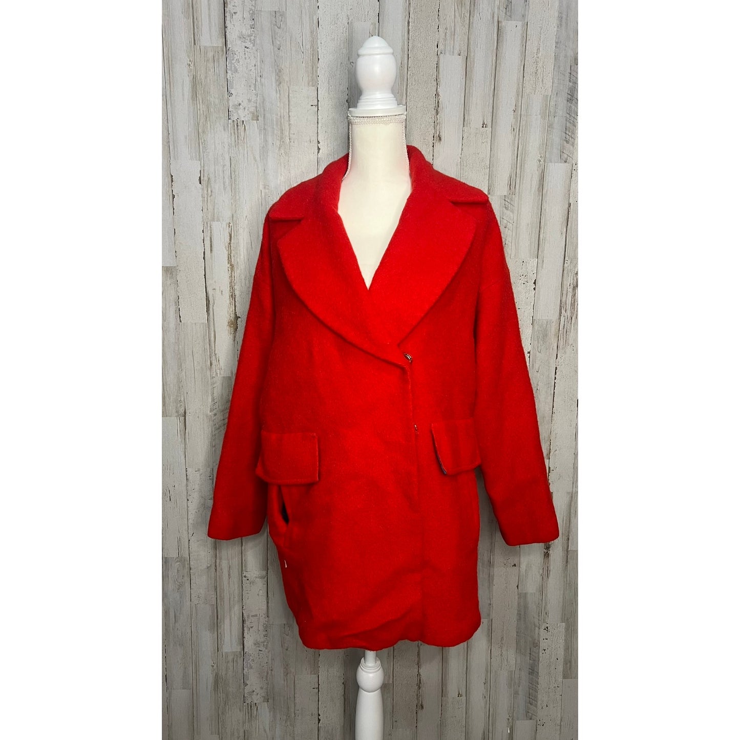 Trina Turk Women's Red Wool Overcoat Size 4 Winter Long Coat