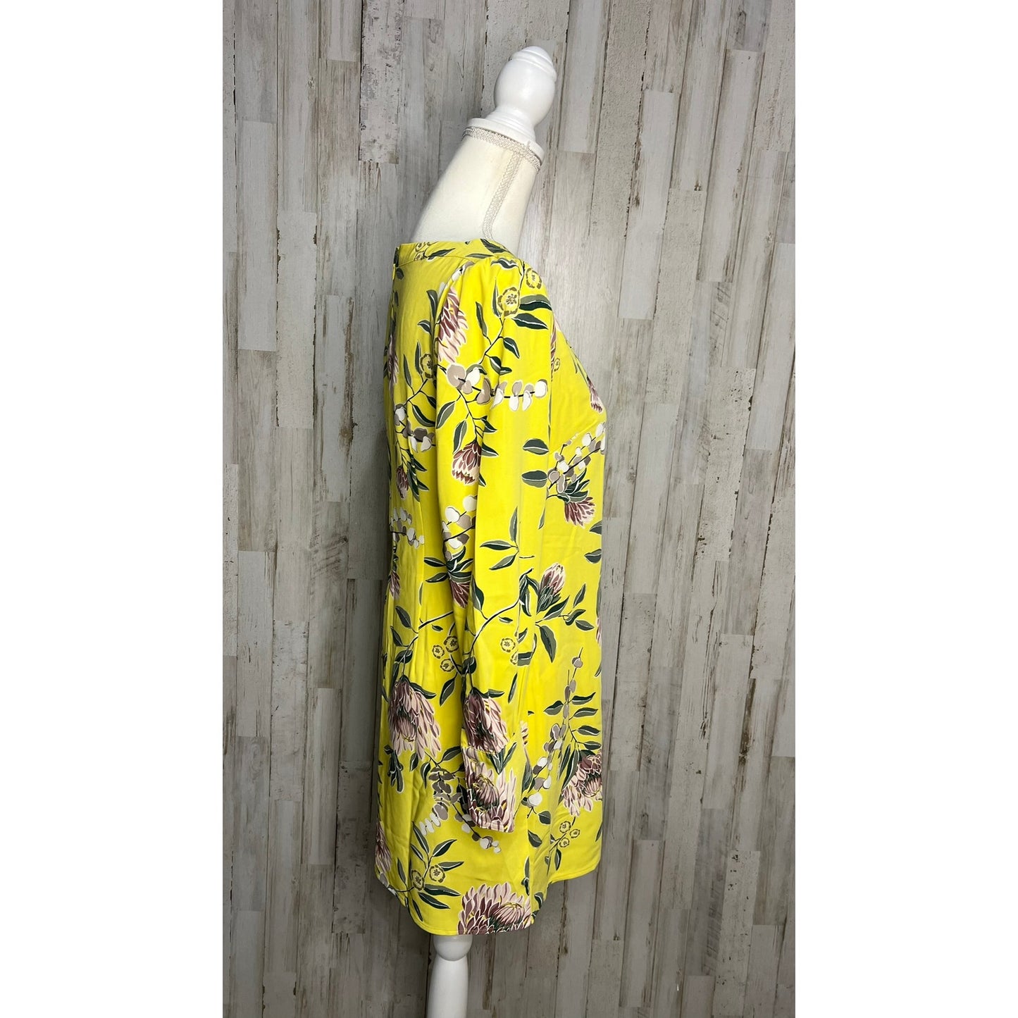 NWT LOFT Petites Floral Shift Dress Yellow Long Sleeve Knee Length 2P