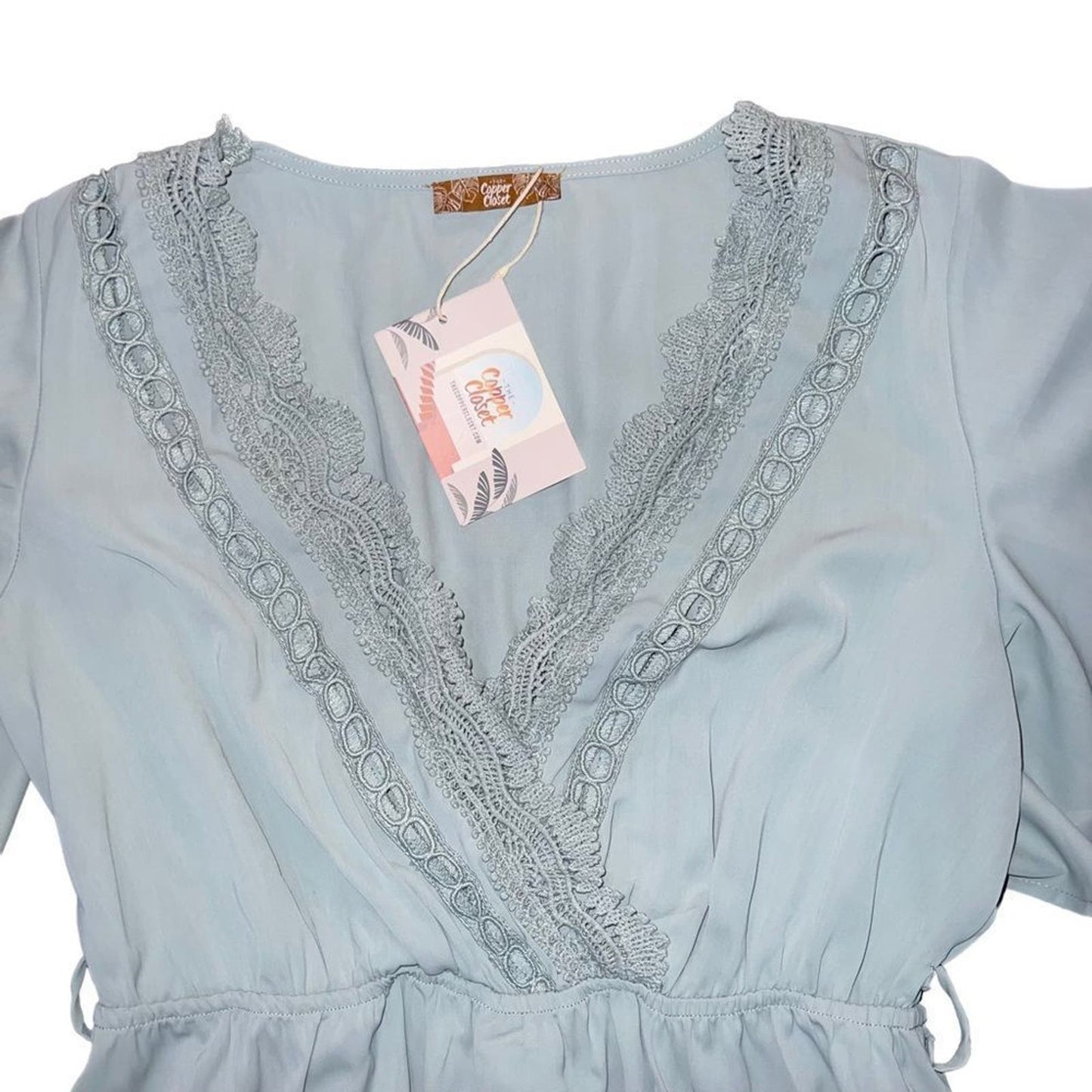 NWT The Copper Closet Dusty Blue Lace Babydoll Dress Medium