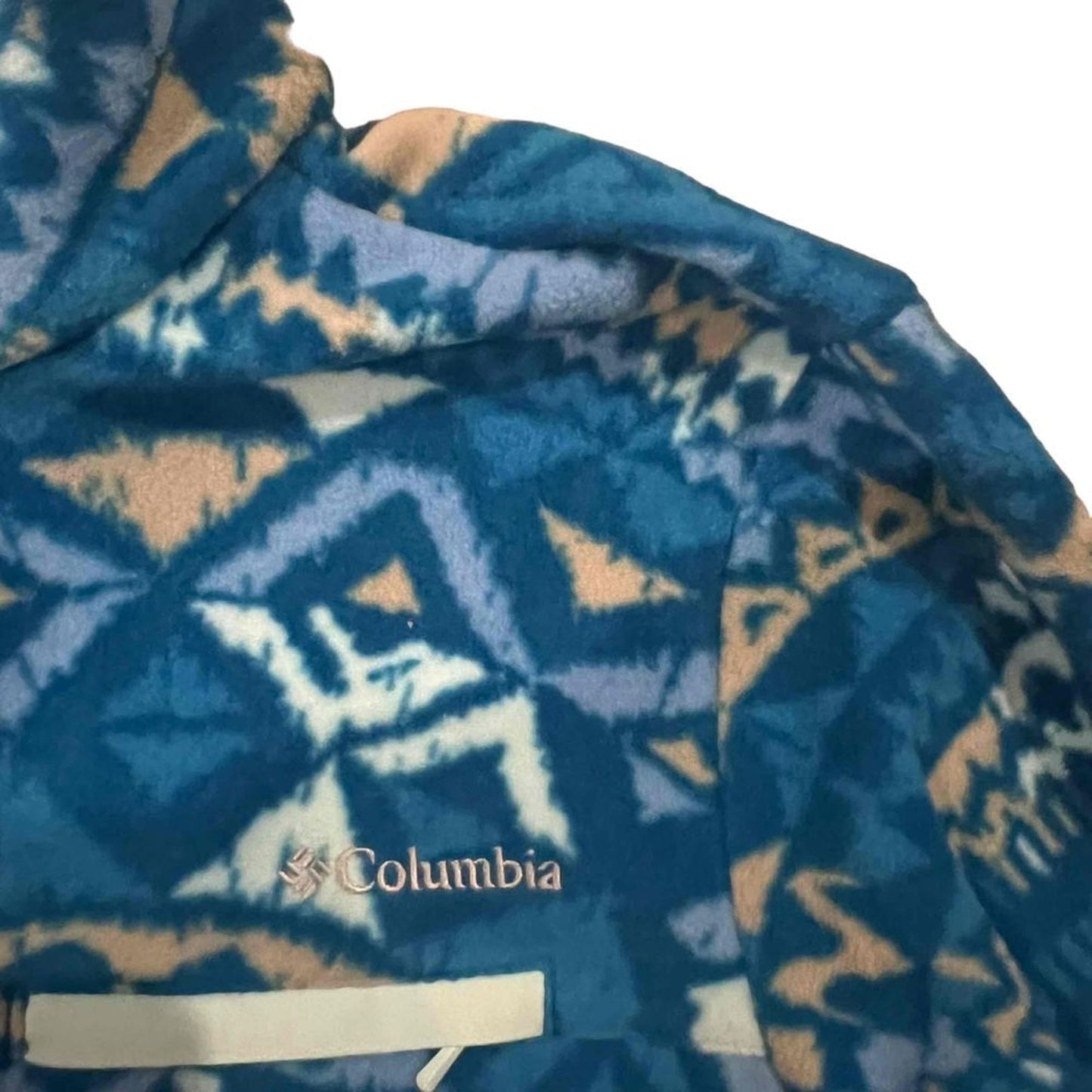 Columbia Womens Jacket Size Small Blue Aztec Tribal Fleece Pullover Half Snap