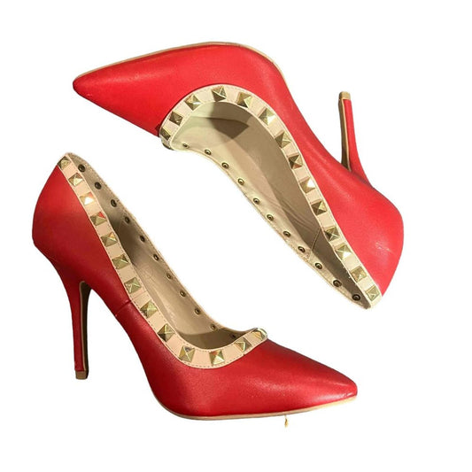 Wild Diva Lounge Red Pointed Toe Stiletto Heel Studded Details Pumps Size 8