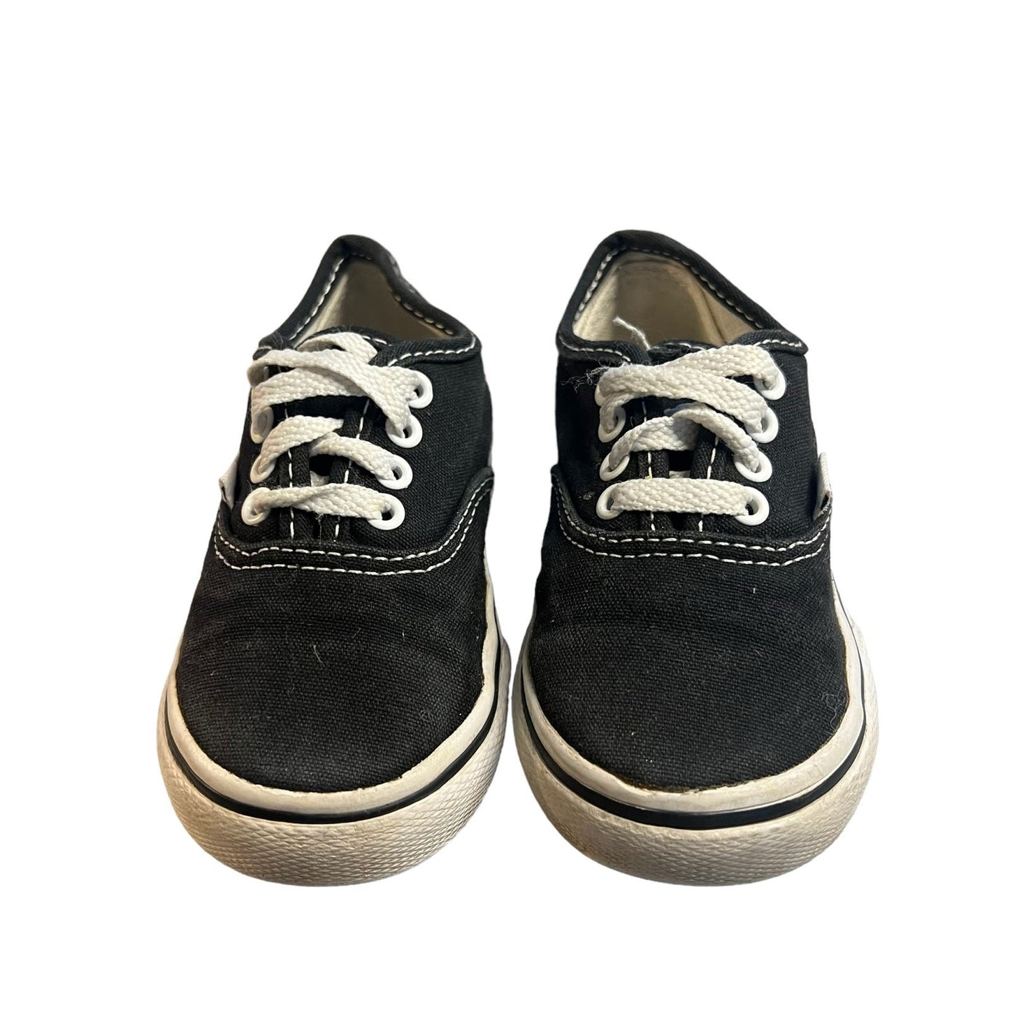 Vans Authentic Elastic Lace Toddler Shoes Black/White Canvas Low Top Size 6.5