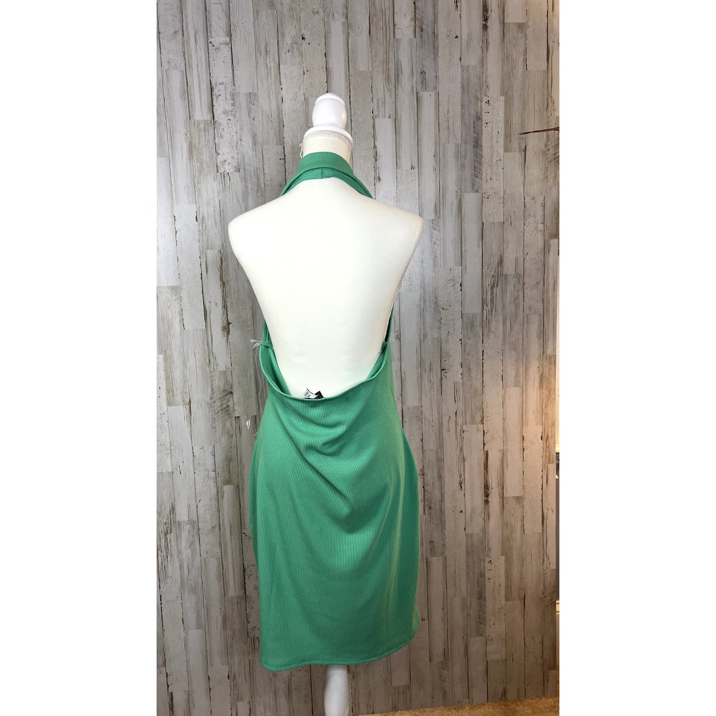 NWT Fashion Nova Women's Plus Size 2X Green Ribbed Halter Collared Mini Dress