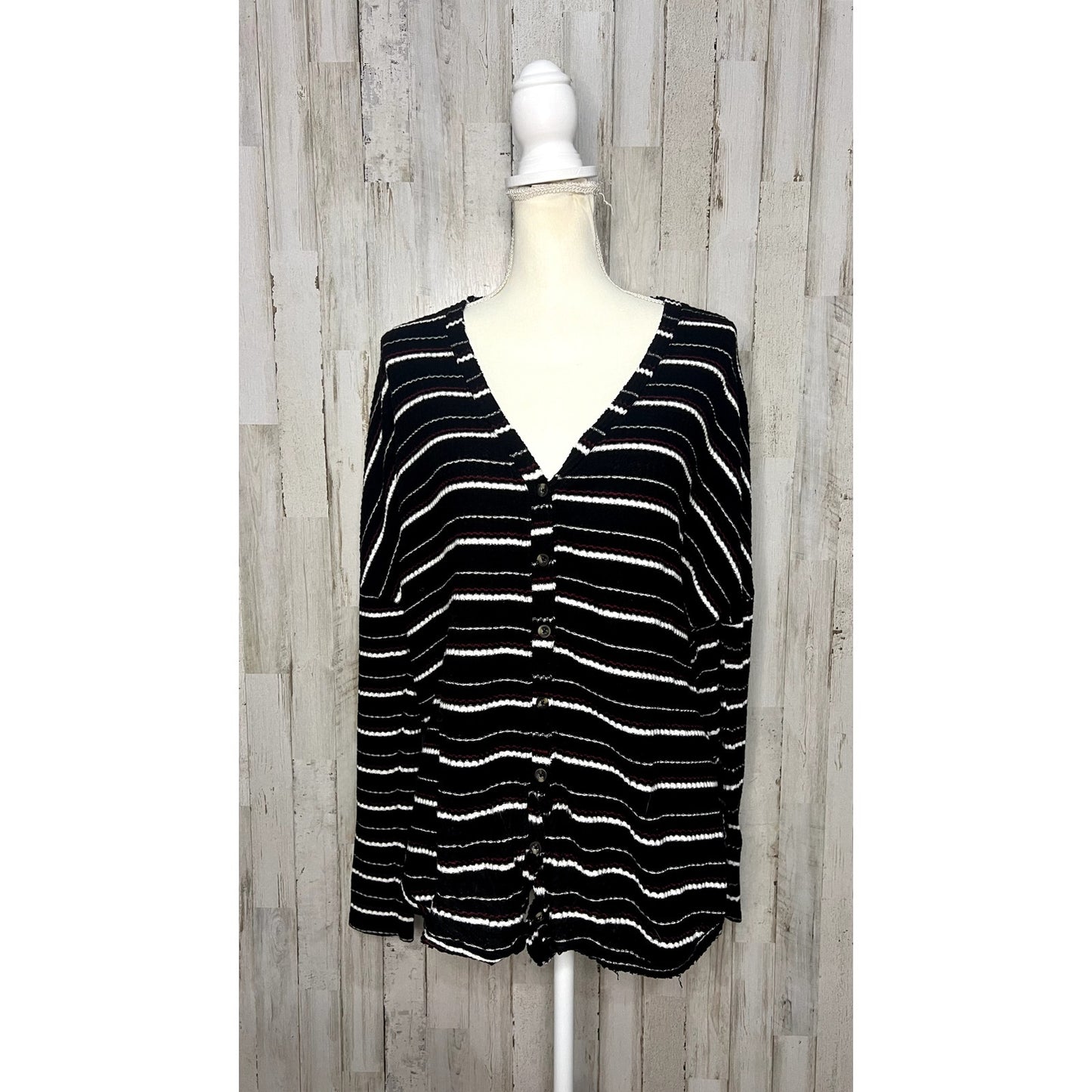 Out From Under Women's Size Medium Black Striped Buttoned Cardigan Sweater