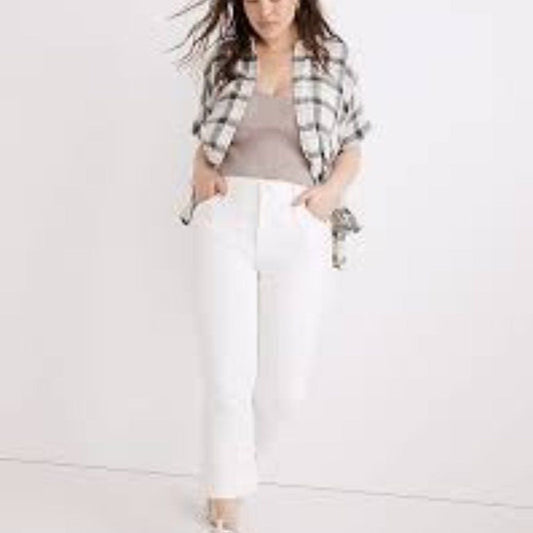 Madewell Cali Demi-Boot Jeans Womens Size 25 White Bootcut Raw Hem Mid