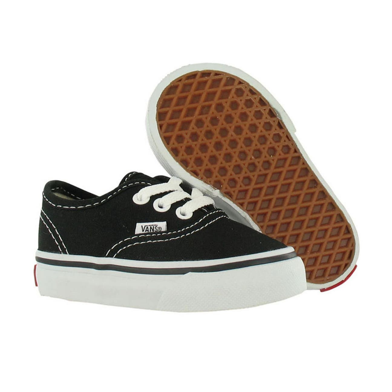 Vans Authentic Elastic Lace Toddler Shoes Black/White Canvas Low Top Size 6.5