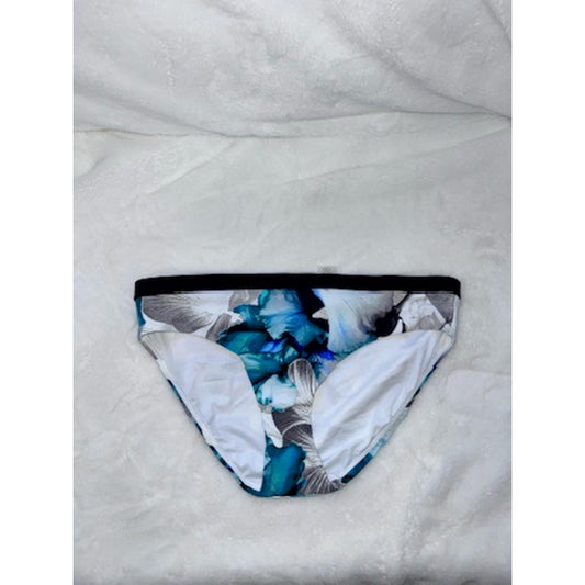 NWOT CALIA Women's High-Rise Bikini Bottom Medium Blue Floral Wide Band Swimwear
