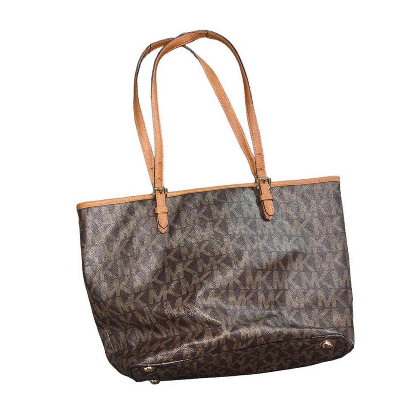 Michael Kors Brown/Tan Signature Coated Canvas and Leather Jet Set Tote