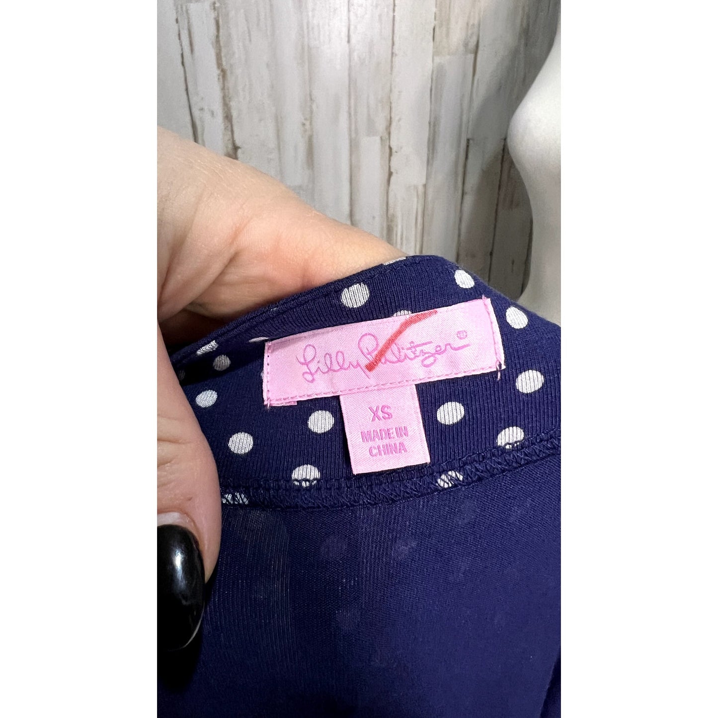 Lilly Pulitzer Adalie Wrap Dress XS Blue Polka Dot Knee Length 3/4 Sleeve