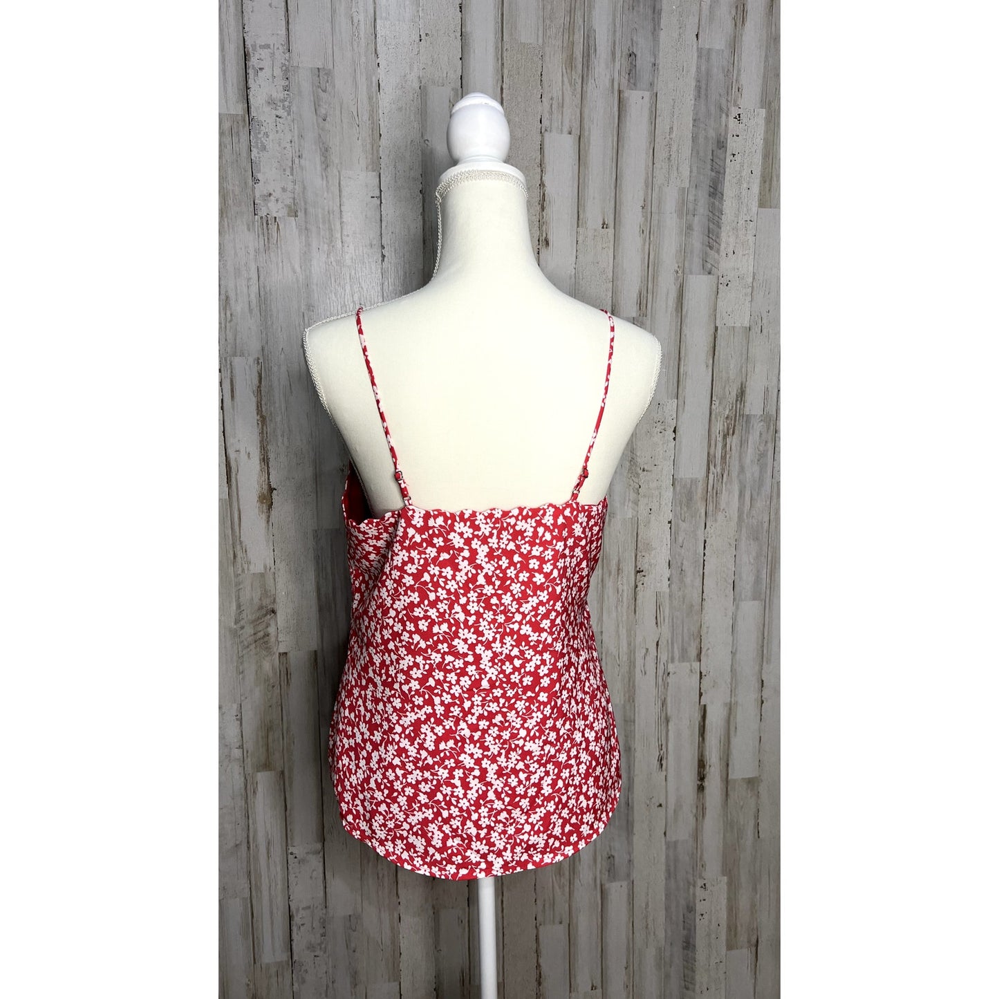 J. Crew Women's Size 4 Red Floral Scalloped Cami Top Adjustable Straps