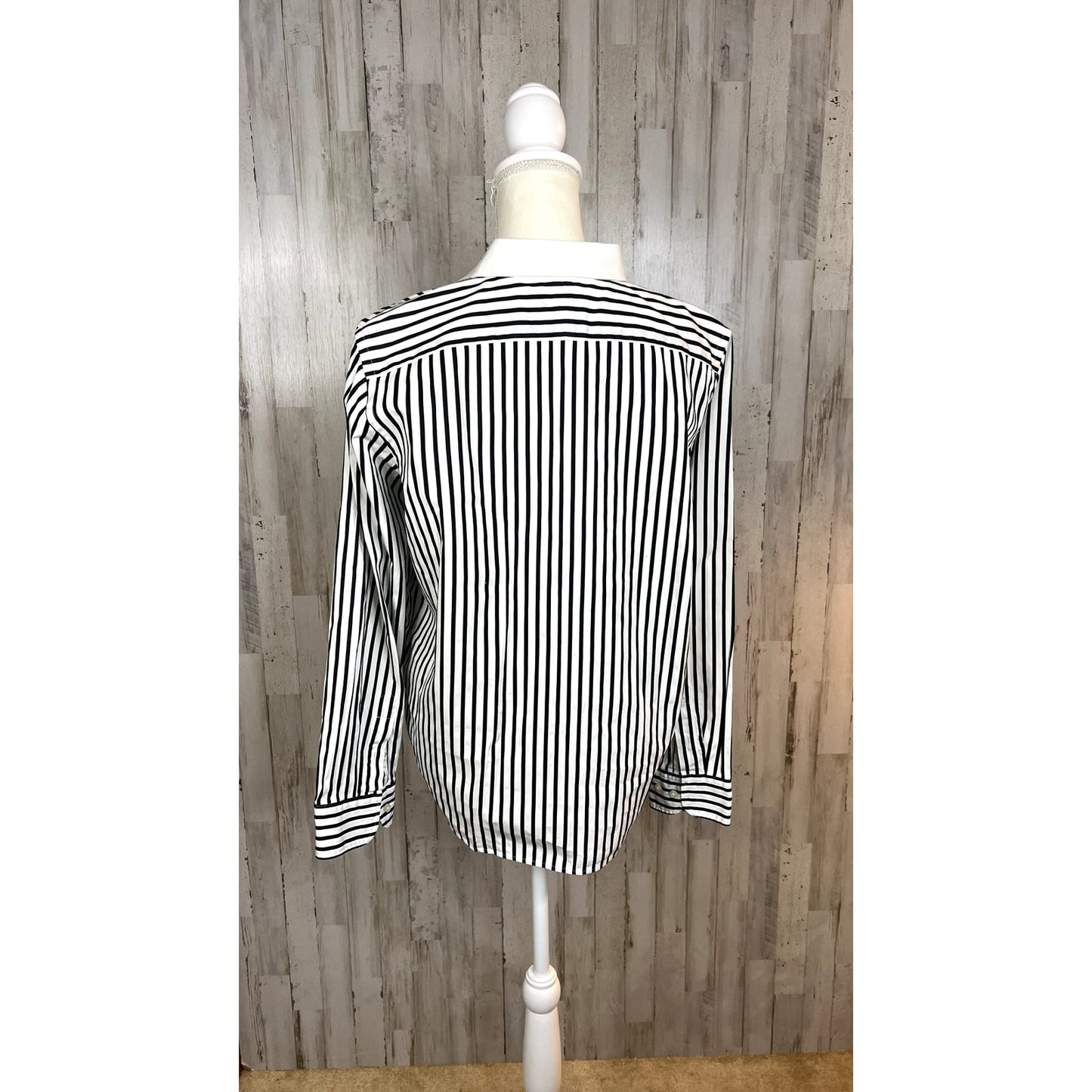 Lauren Ralph Lauren Womens Large Black/White Long Sleeve Striped Button-Up Shirt