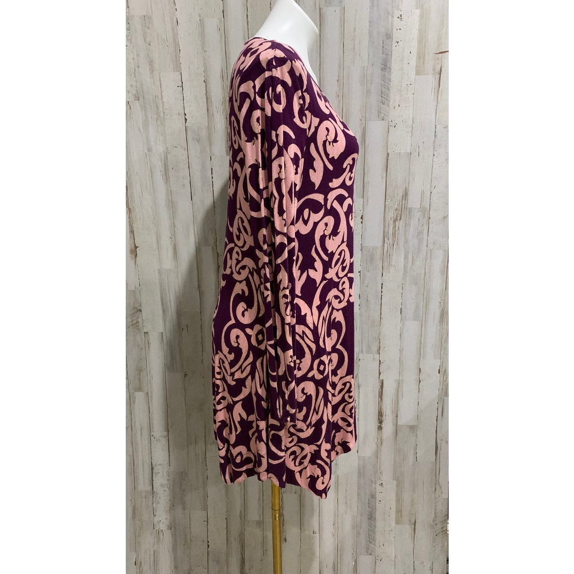 Soma Tunic Dress Womens Medium Plum Purple Geo Print Split Sleeve