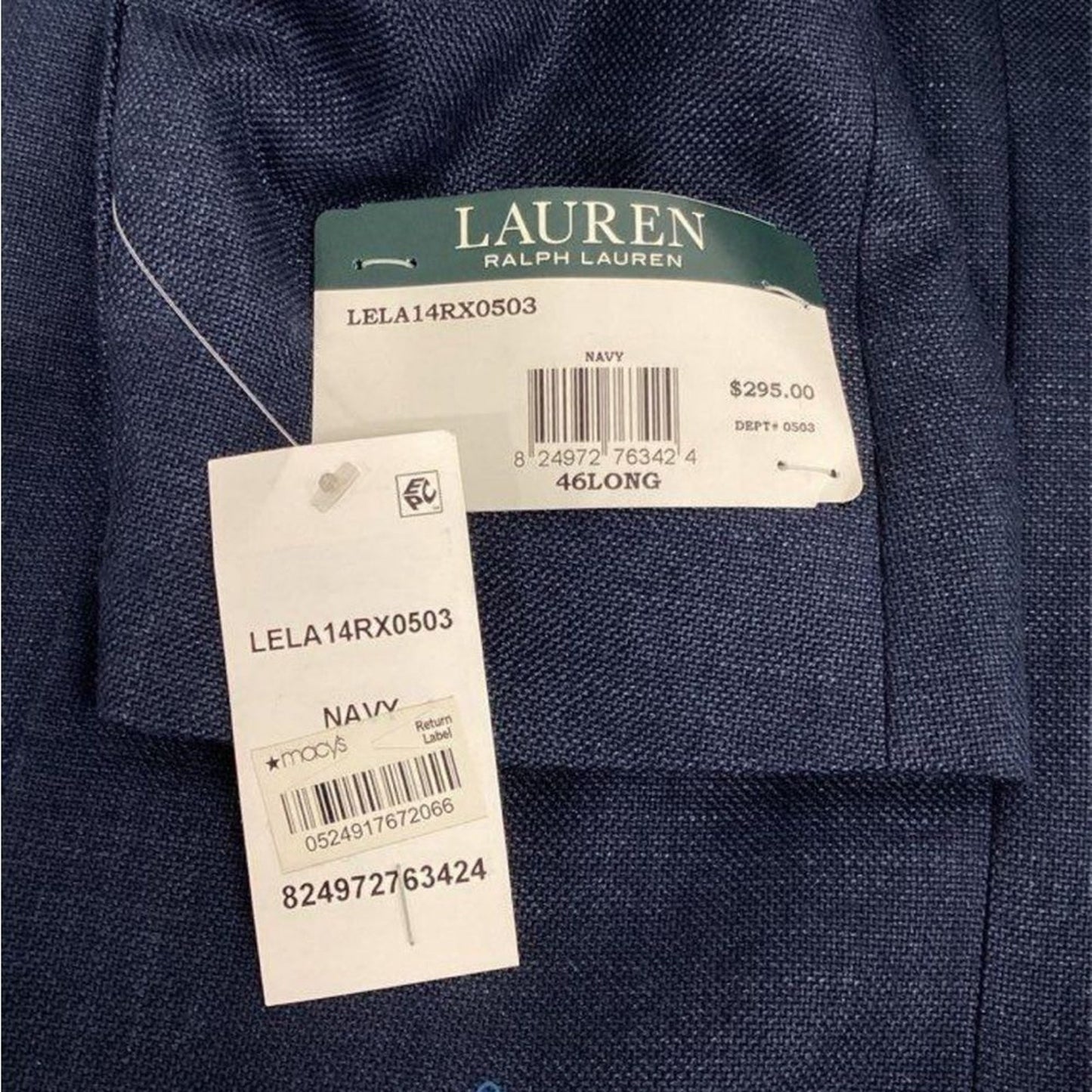 NWT Lauren Ralph Lauren Sport Coat Blazer Mens 46L Navy Solid 2-Button Long