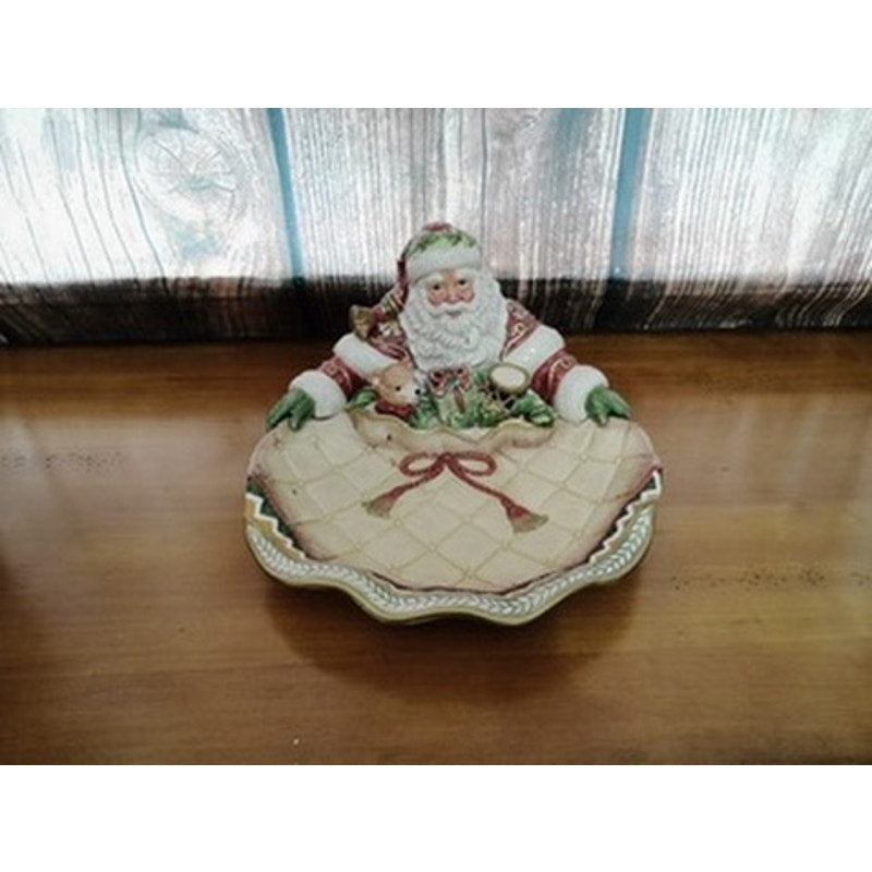 Fitz & Floyd Winter Holiday Santa Scalloped Serving Platter Dish w/ Box
