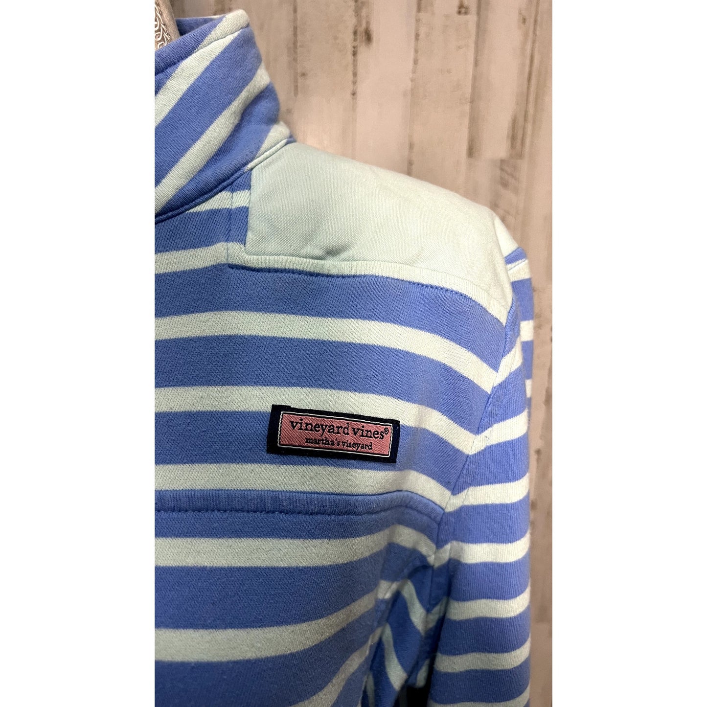 Vineyard Vines Women's Large Blue Striped 1/4 Zip Pullover Long Sleeve Casual